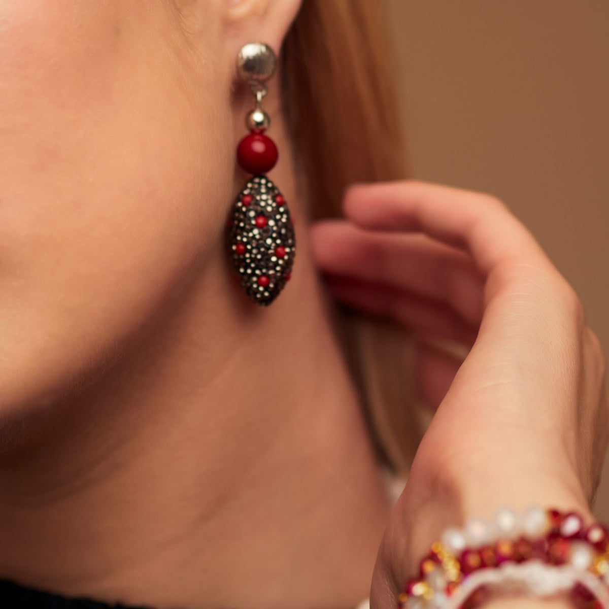Red Rhinestone Drop Earrings
