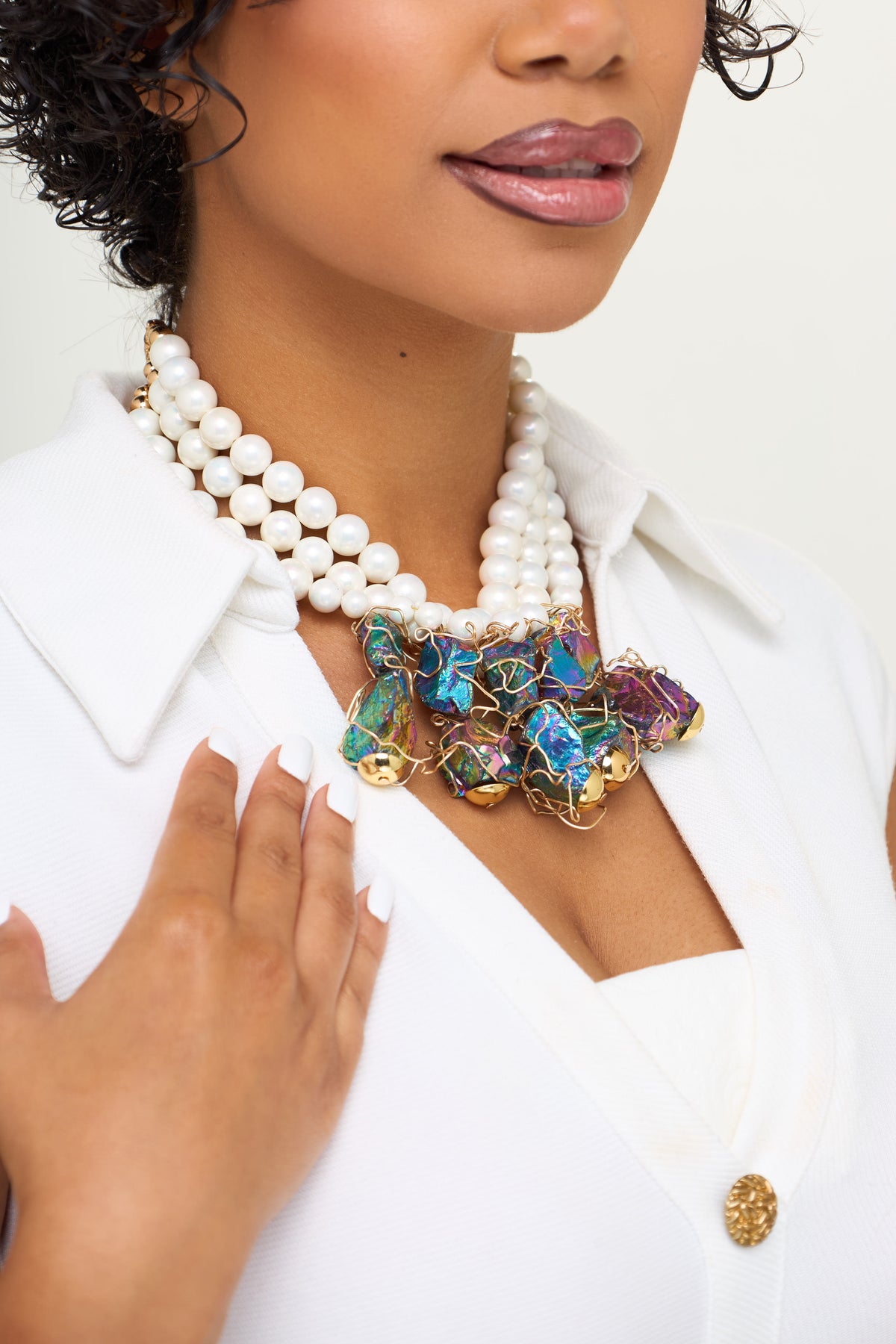 The Pearl & Wire-Wrapped Rainbow Quartz Collar