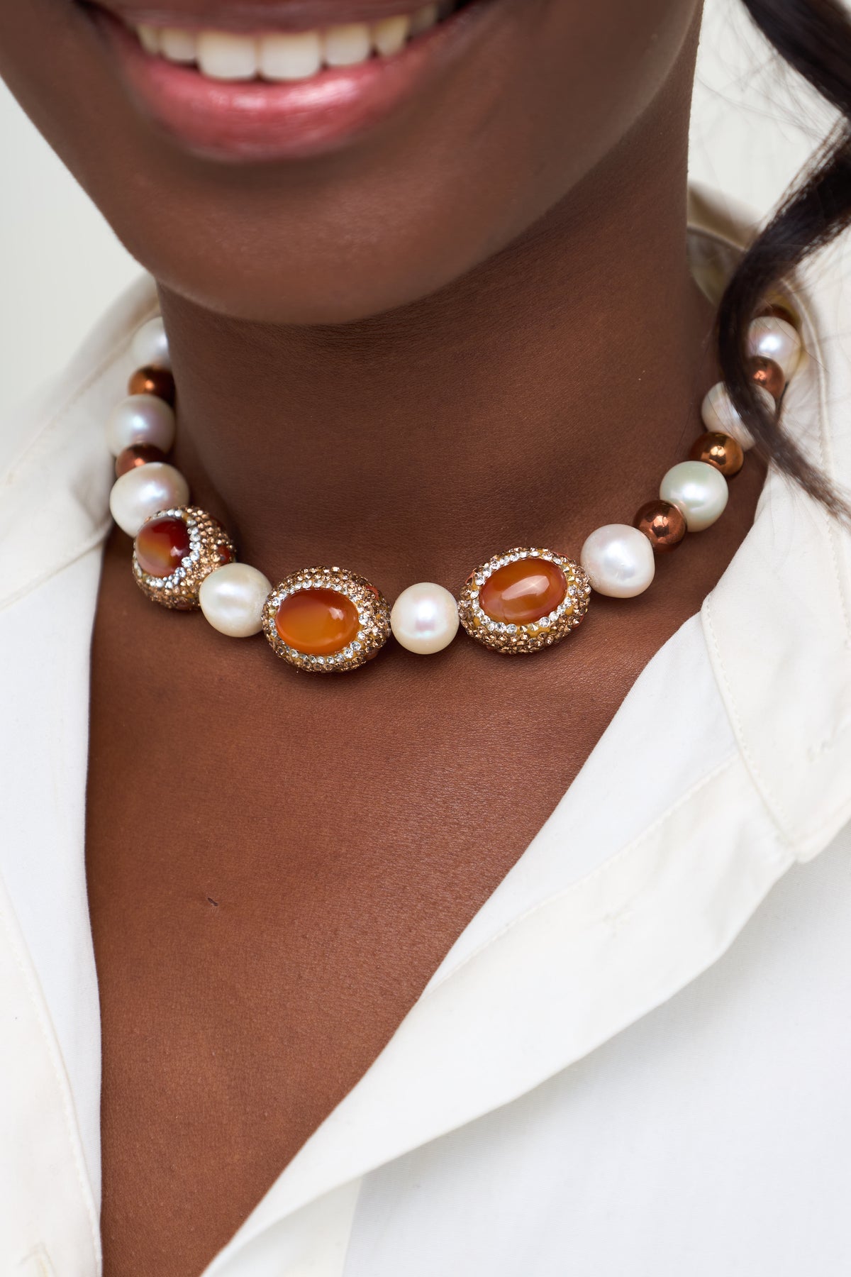 The Pearl & Carnelian Crystal-Halo Choker