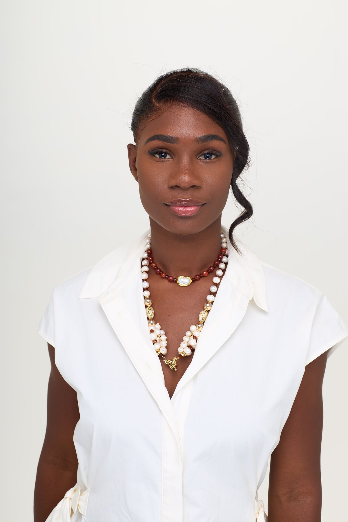 The Terracotta Carnelian & Pearl Layered Necklace Set