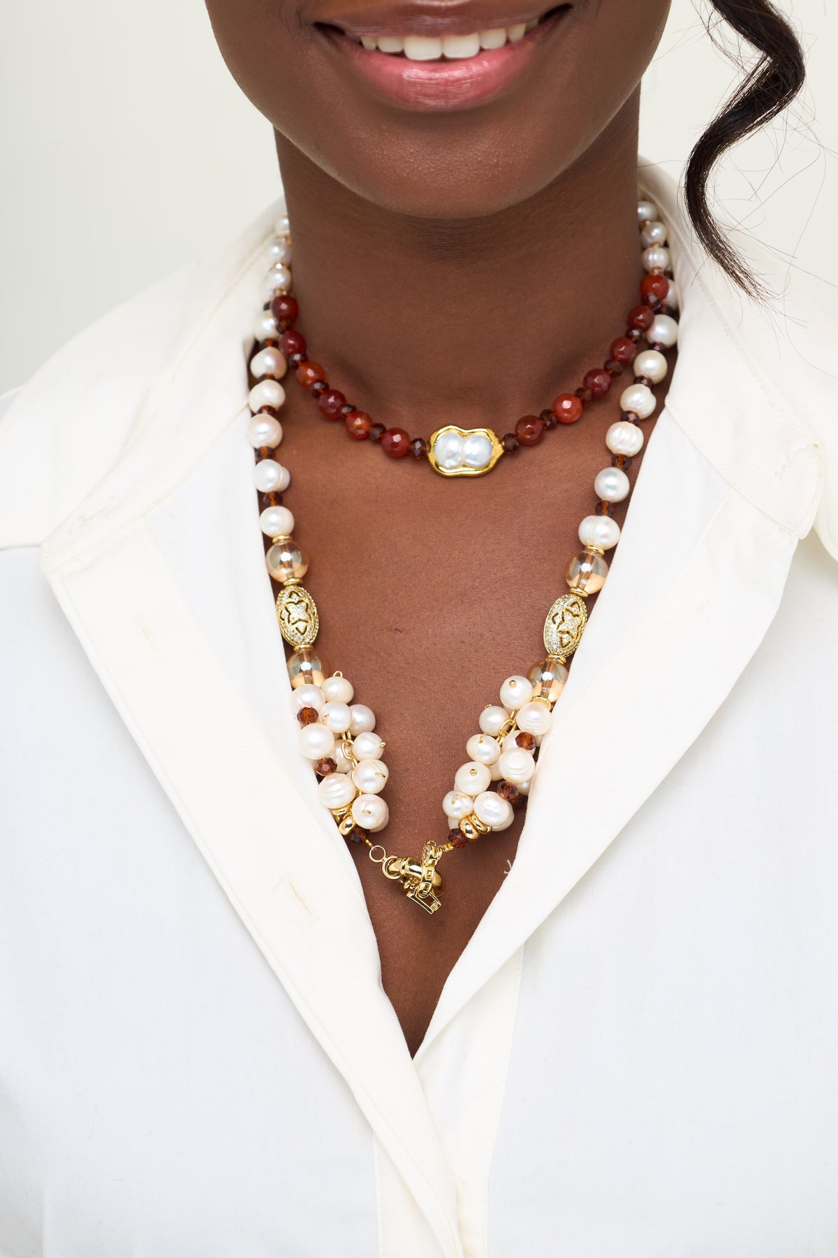 The Terracotta Carnelian & Pearl Layered Necklace Set
