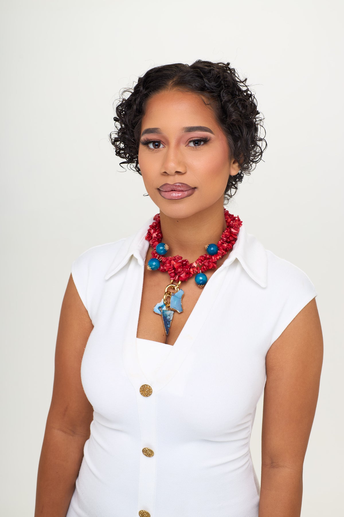 The Red Coral & Blue Agate Slice Statement Collar