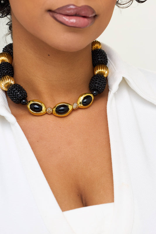 The "Darasimi" Onyx & Gold Beaded Choker