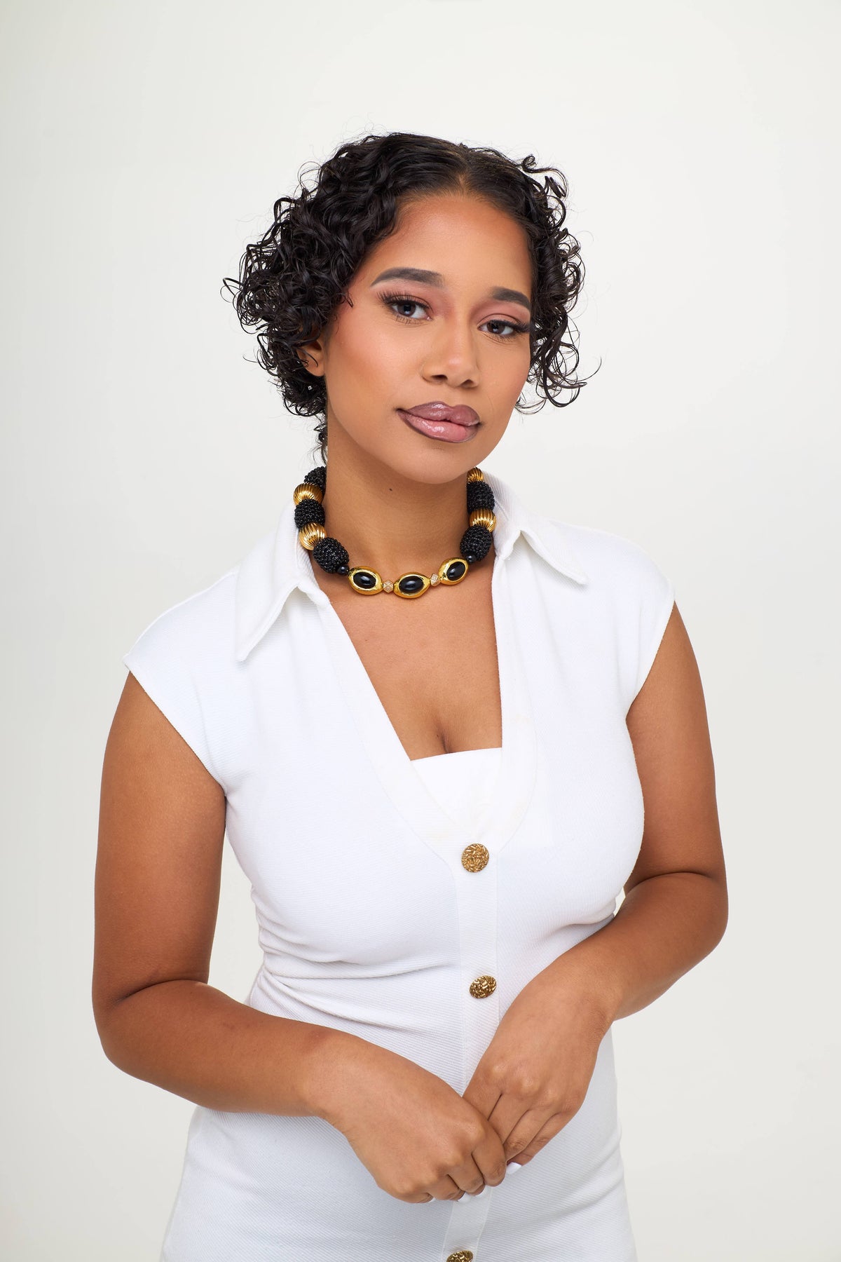 The "Darasimi" Onyx & Gold Beaded Choker