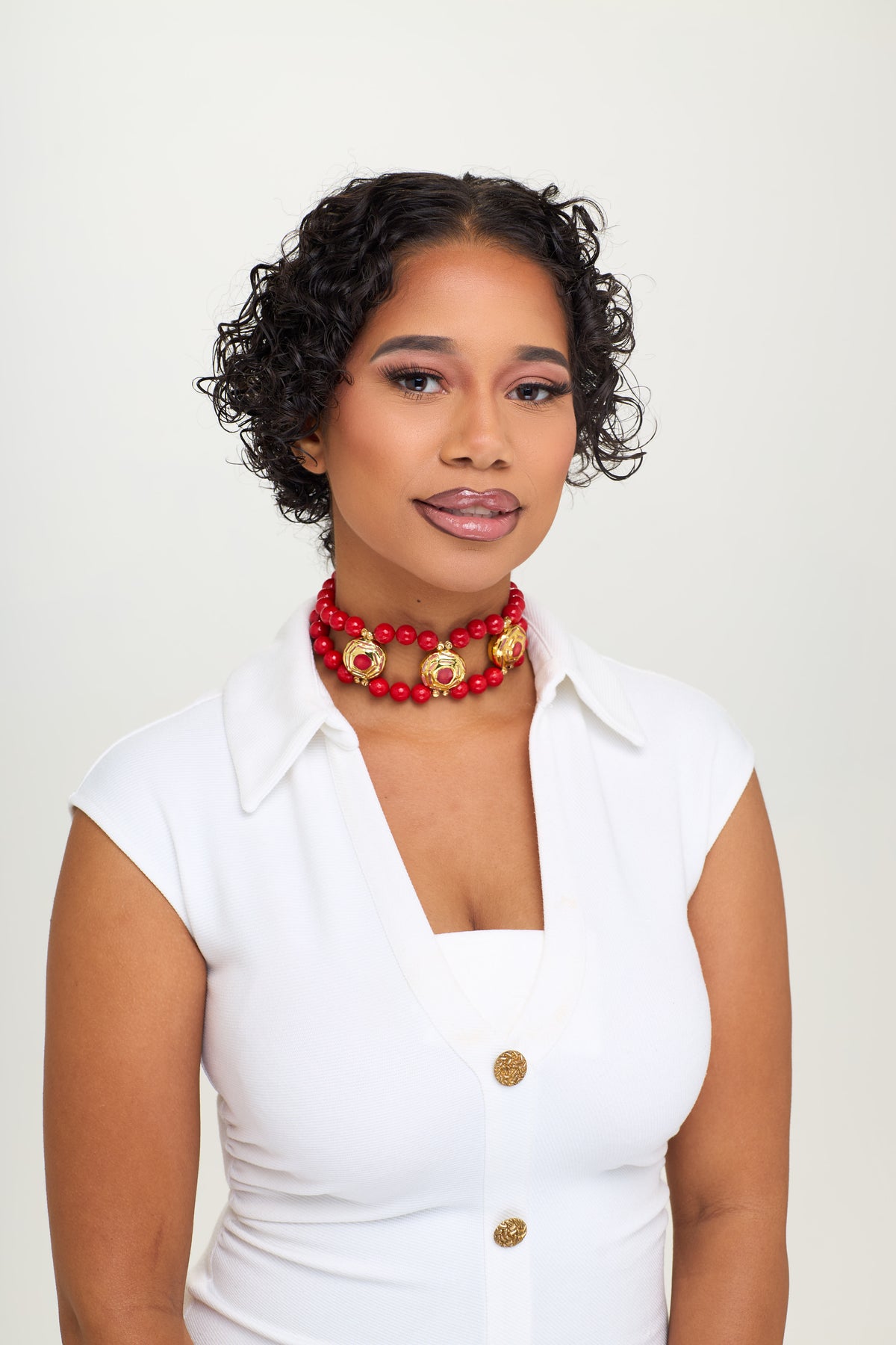 The Coral & Gold Medallion Double-Strand Choker