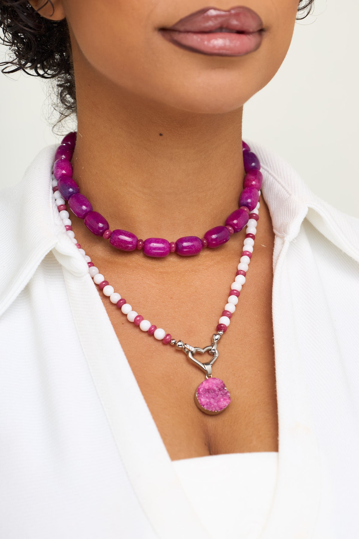 The Magenta Druzy Layered Necklace Set