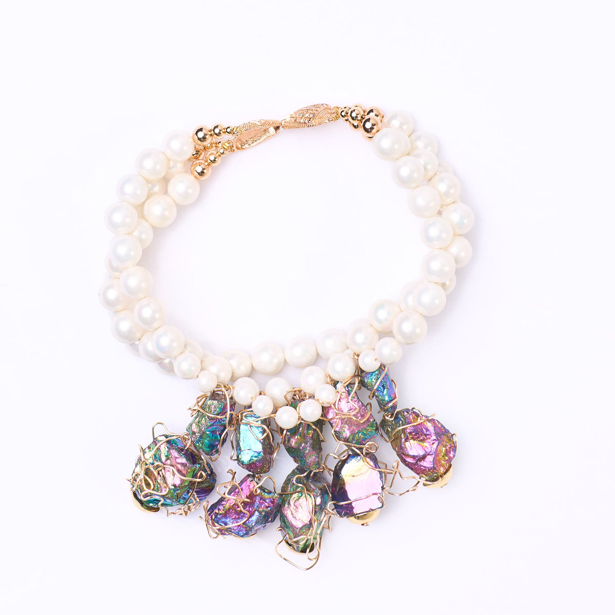 The Pearl & Wire-Wrapped Rainbow Quartz Collar