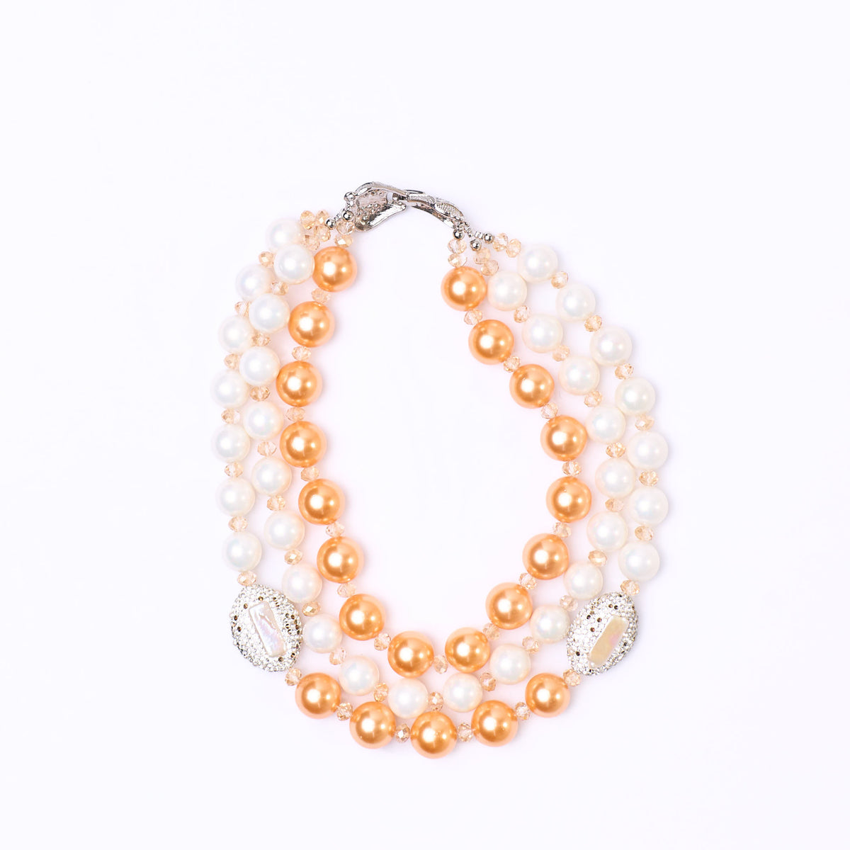 The Champagne & White Pearl Triple-Strand Collar