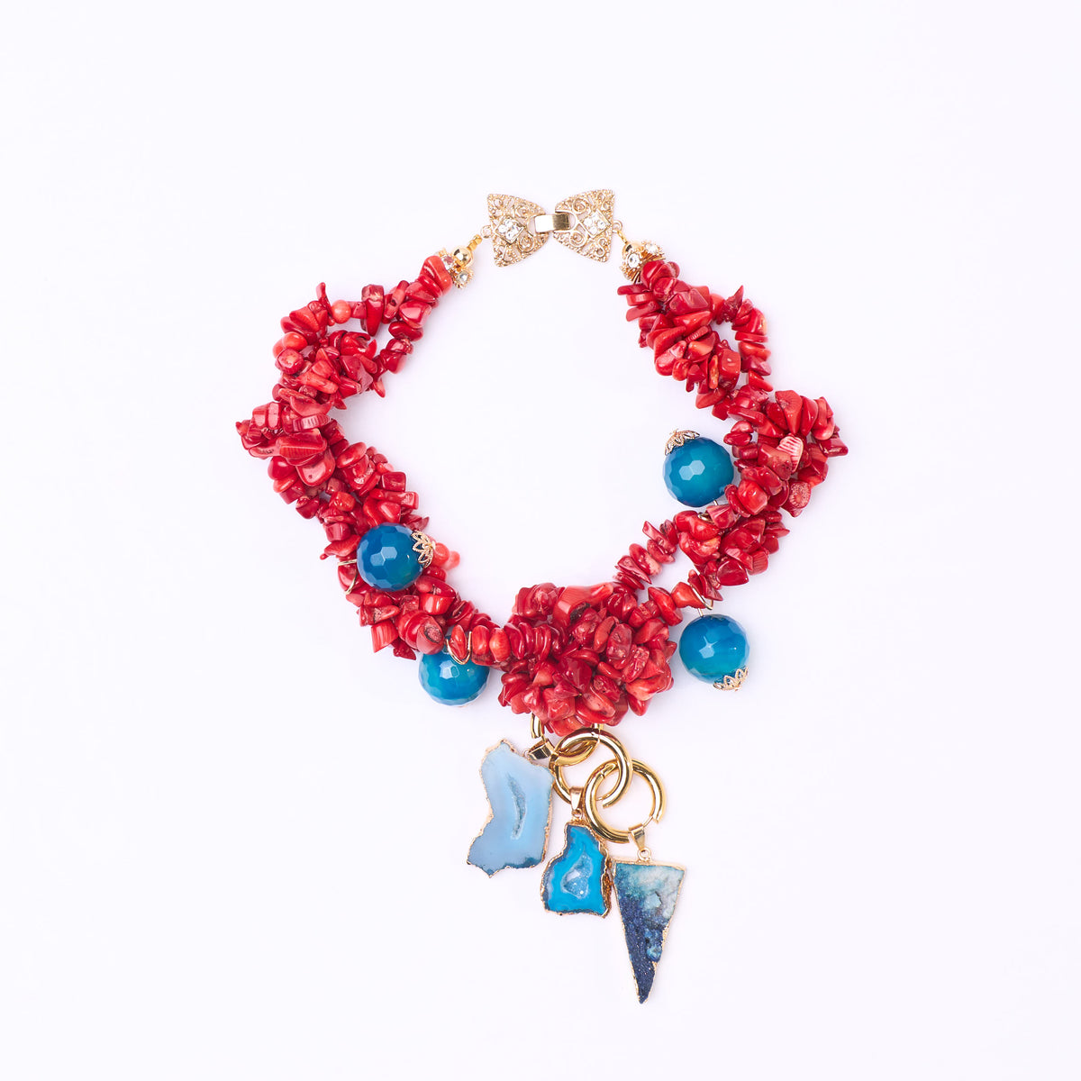 The Red Coral & Blue Agate Slice Statement Collar