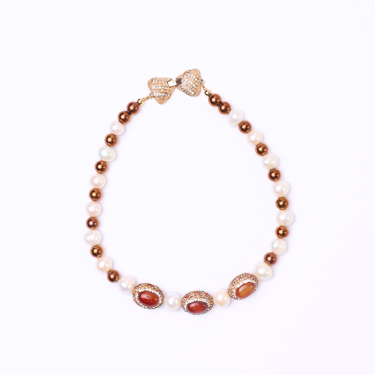 The Pearl & Carnelian Crystal-Halo Choker