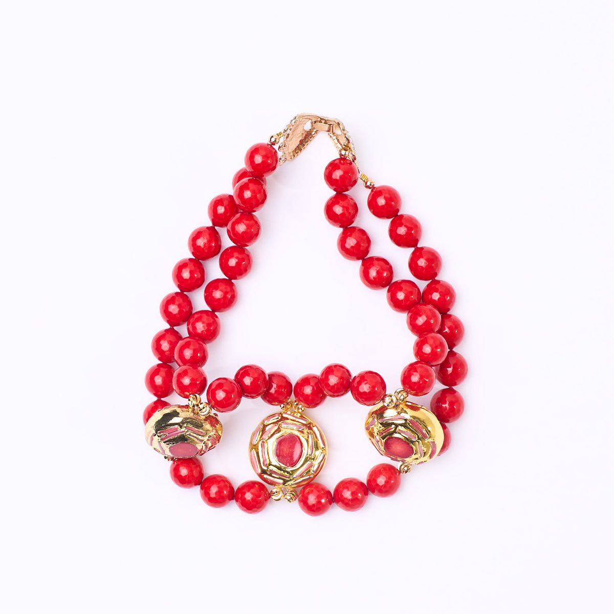 The Coral & Gold Medallion Double-Strand Choker