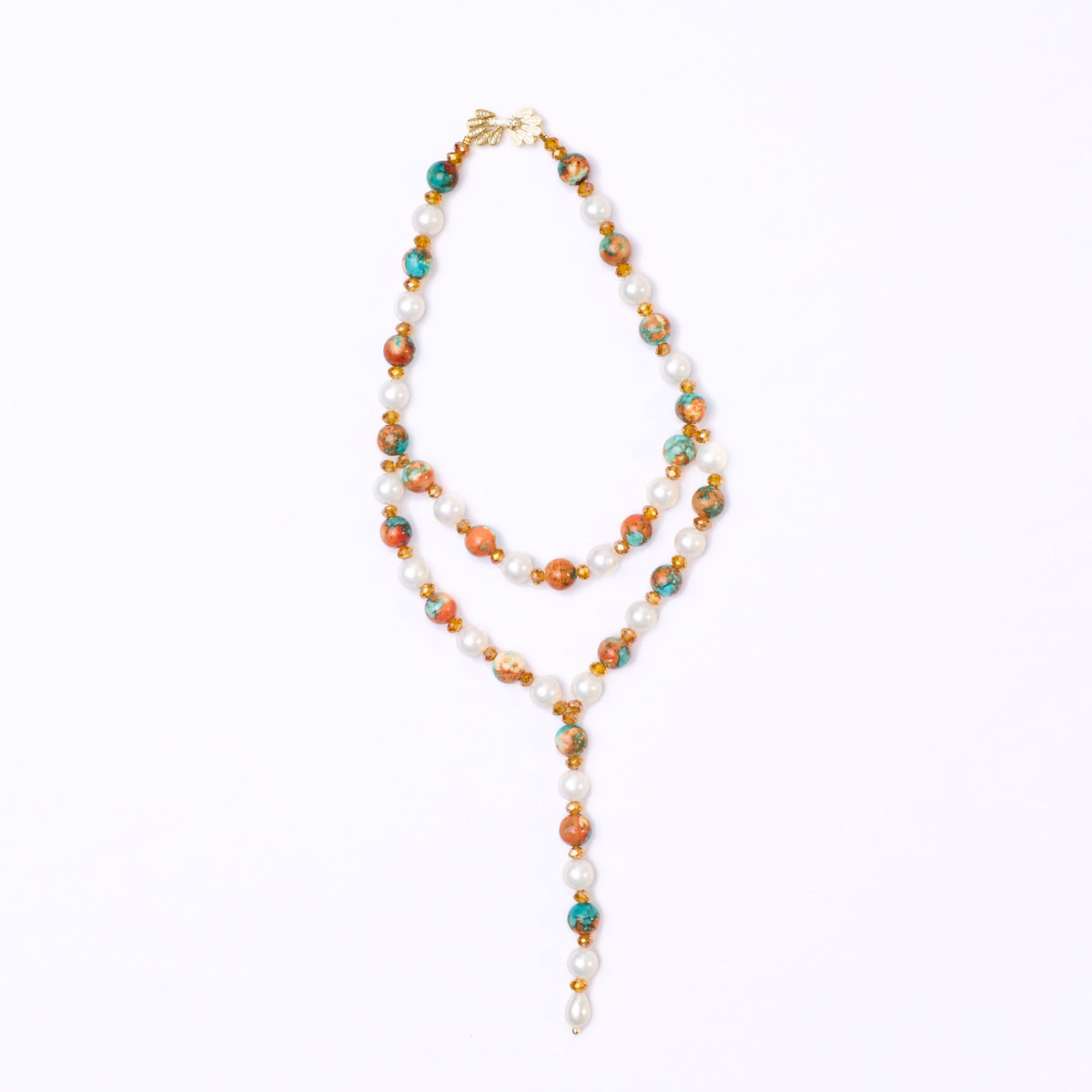 The Turquoise Imperial Jasper & Pearl Y-Drop Necklace