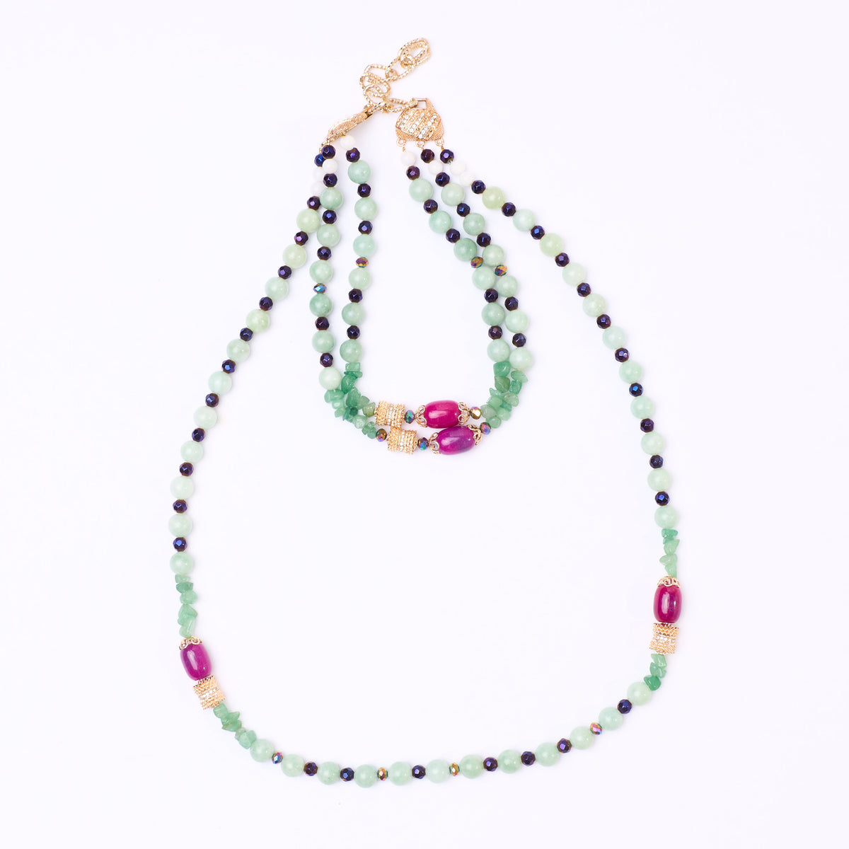 The Jade & Fuchsia Quartz Multi-Layered Necklace Set