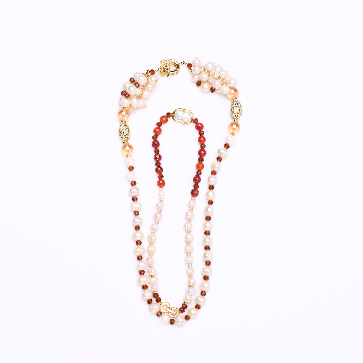 The Terracotta Carnelian & Pearl Layered Necklace Set