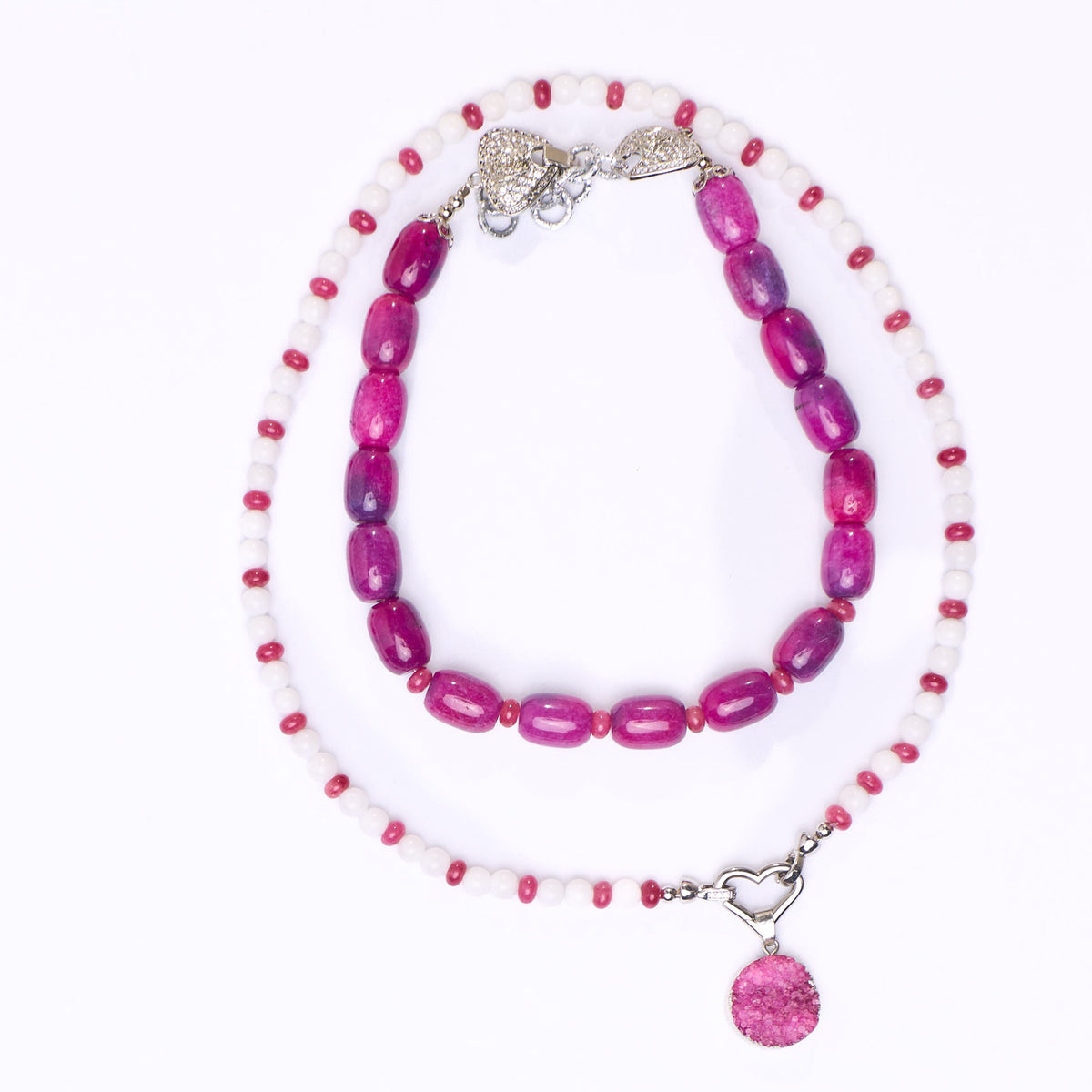 The Magenta Druzy Layered Necklace Set