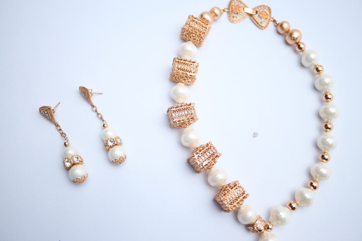 Pearl Gold Box Necklace Set
