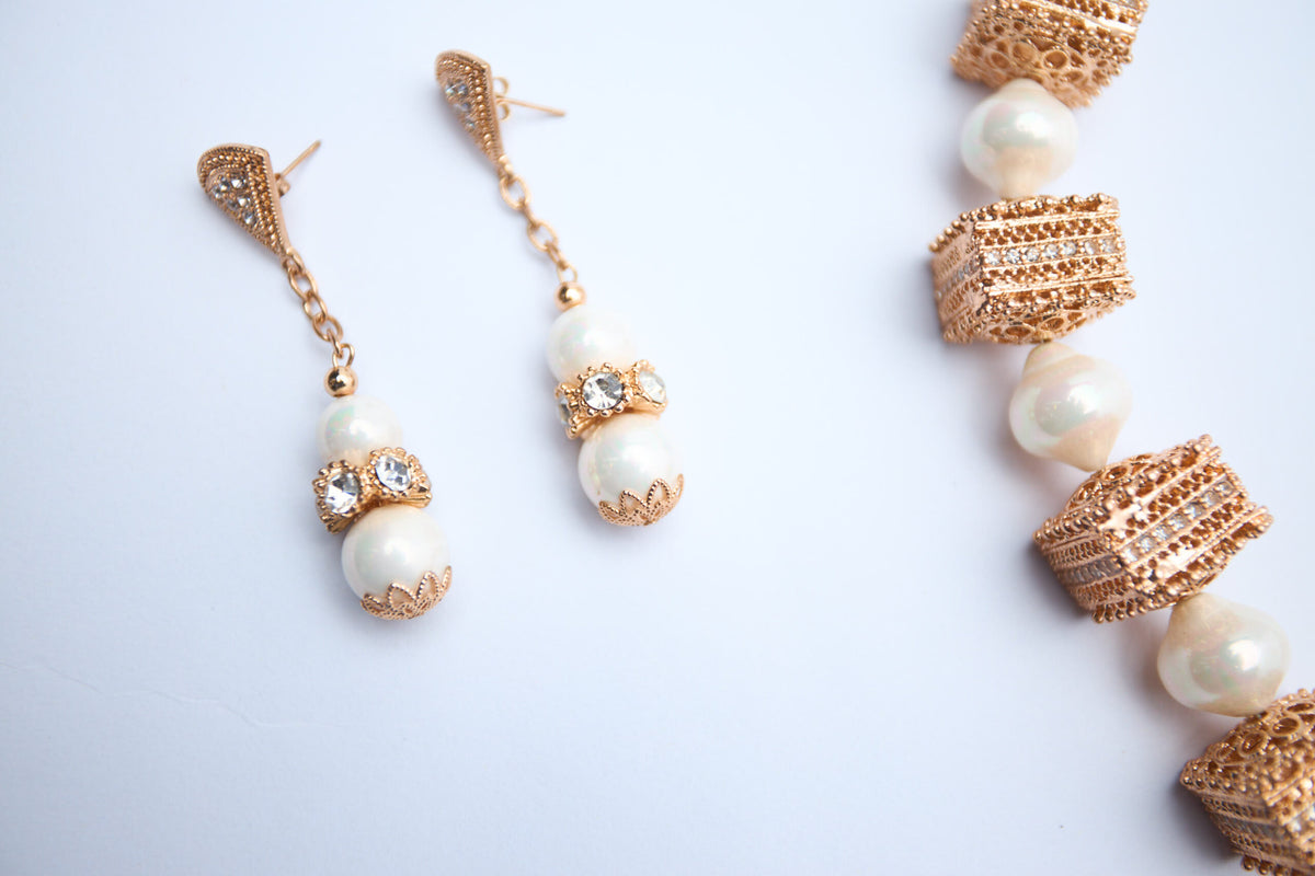 Pearl Gold Box Necklace Set