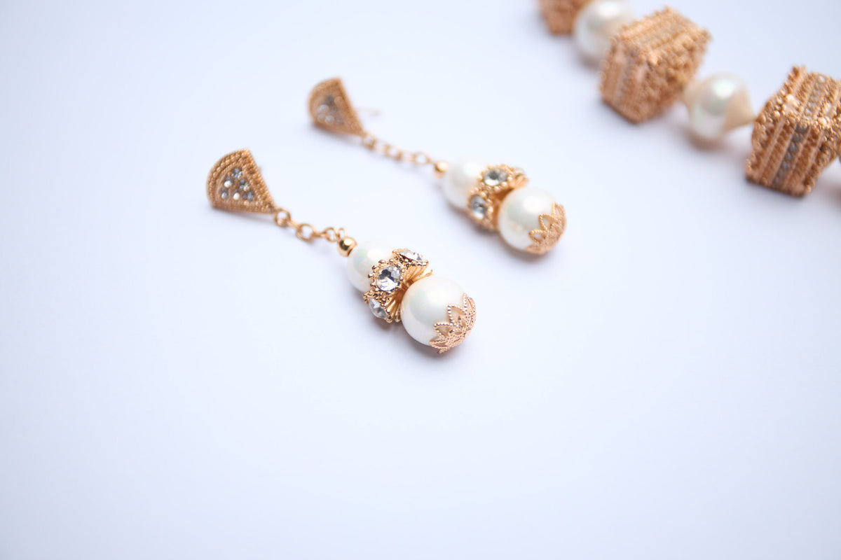 Pearl Gold Box Necklace Set