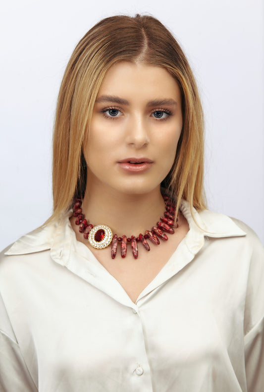 Spiky Dark Red Beads Necklace