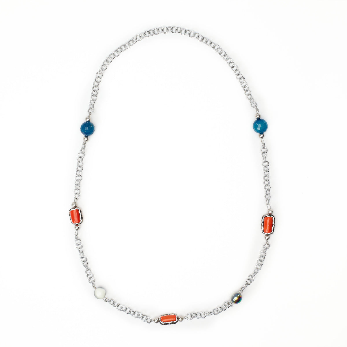 Long Silver Coral Necklace