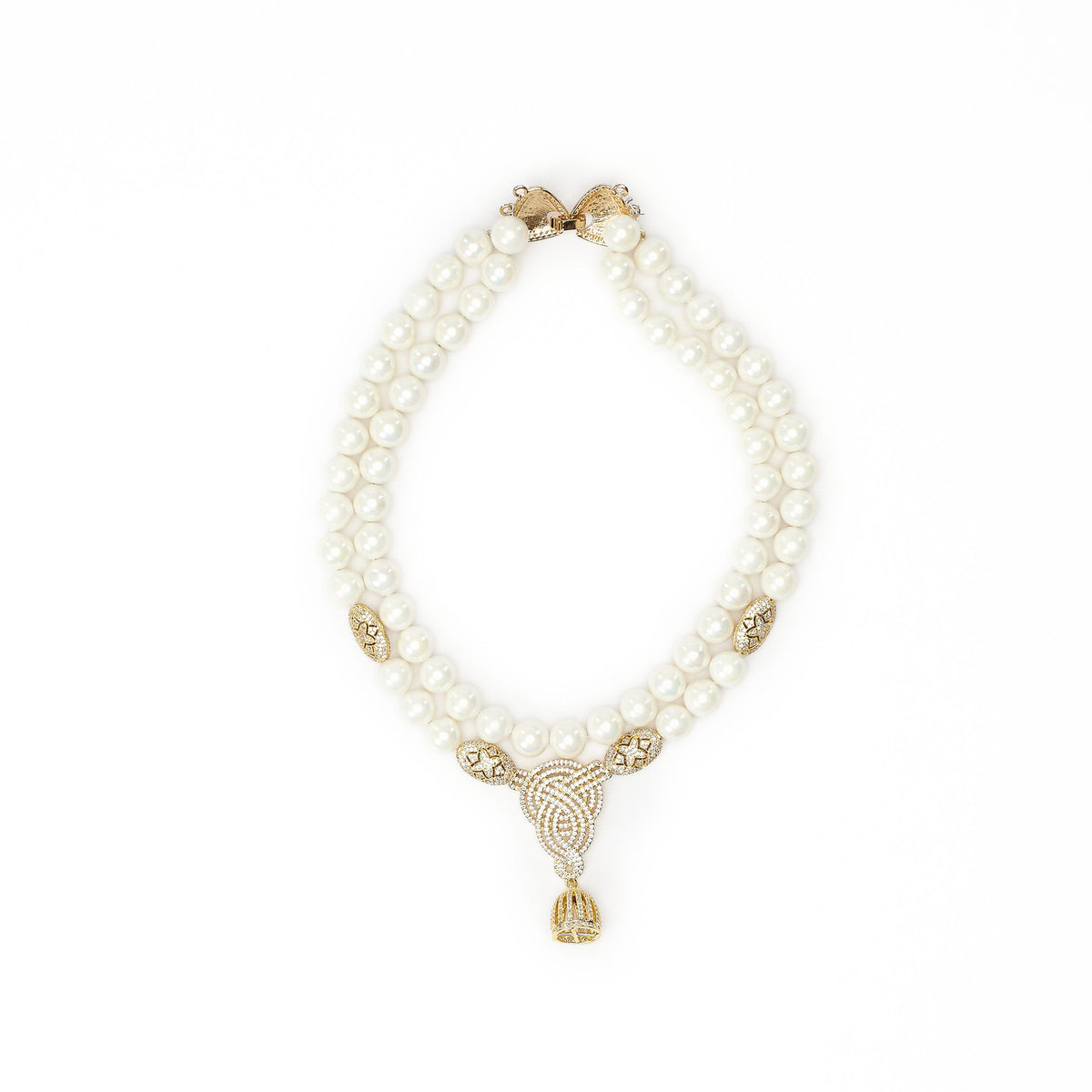 White Bead Necklace with Drop Pendant