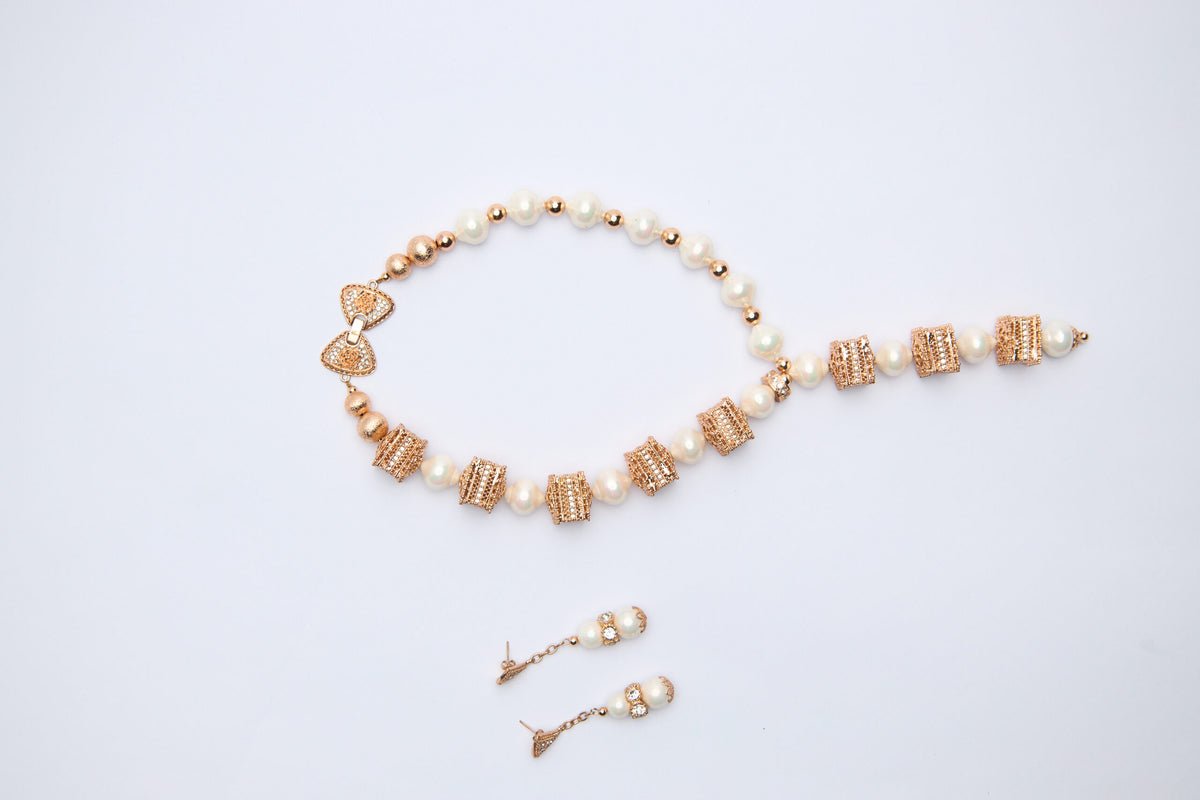 Pearl Gold Box Necklace Set