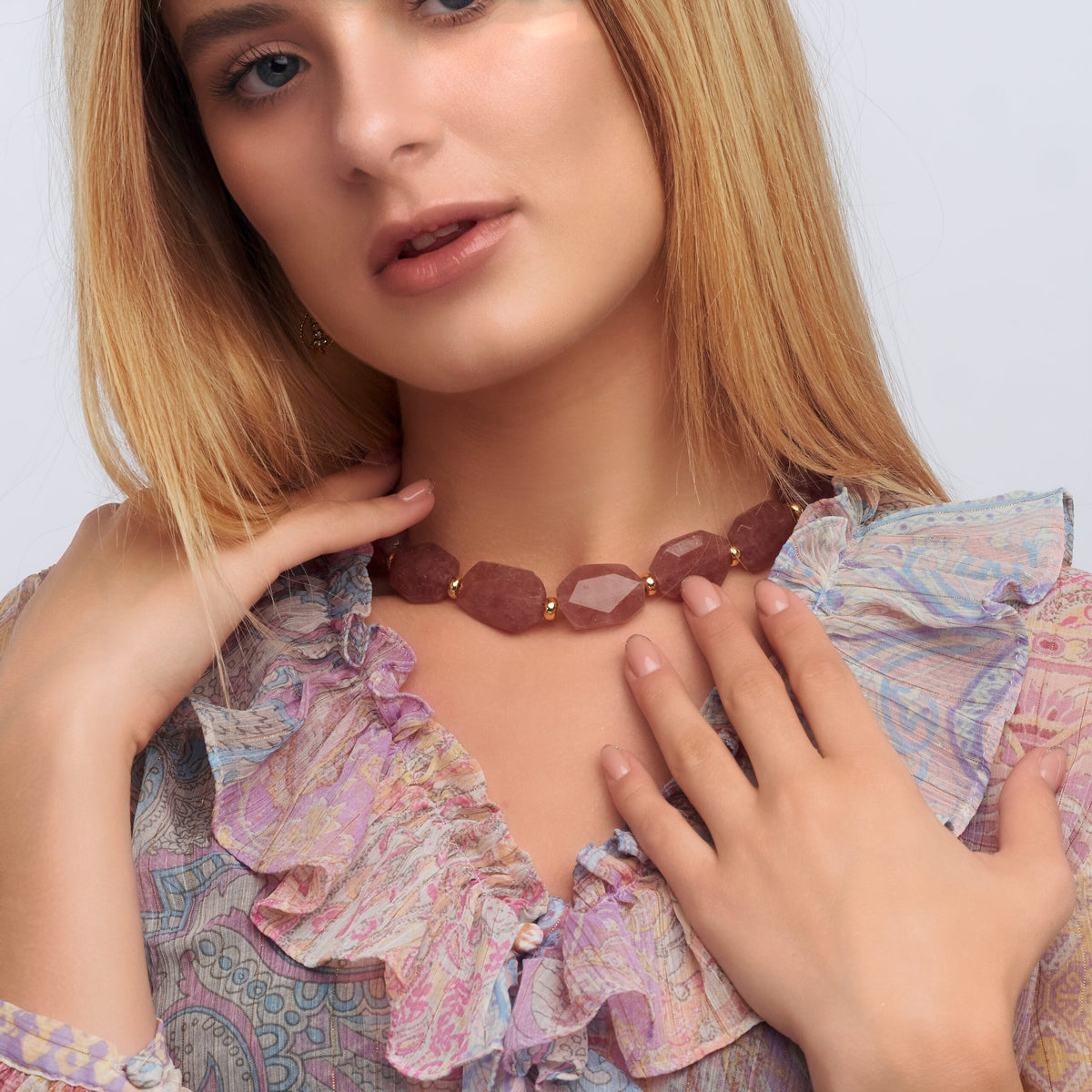 Natural Rose Quartz Necklace set