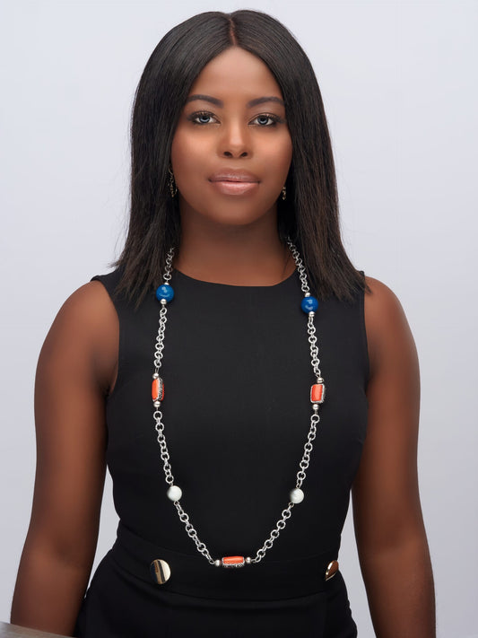 Long Silver Coral Necklace