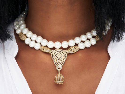White Bead Necklace with Drop Pendant