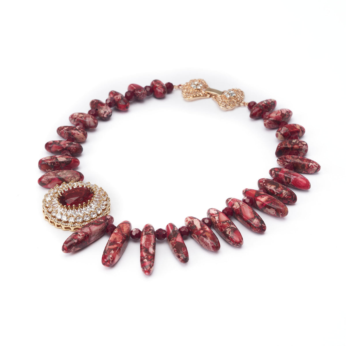 Spiky Dark Red Beads Necklace