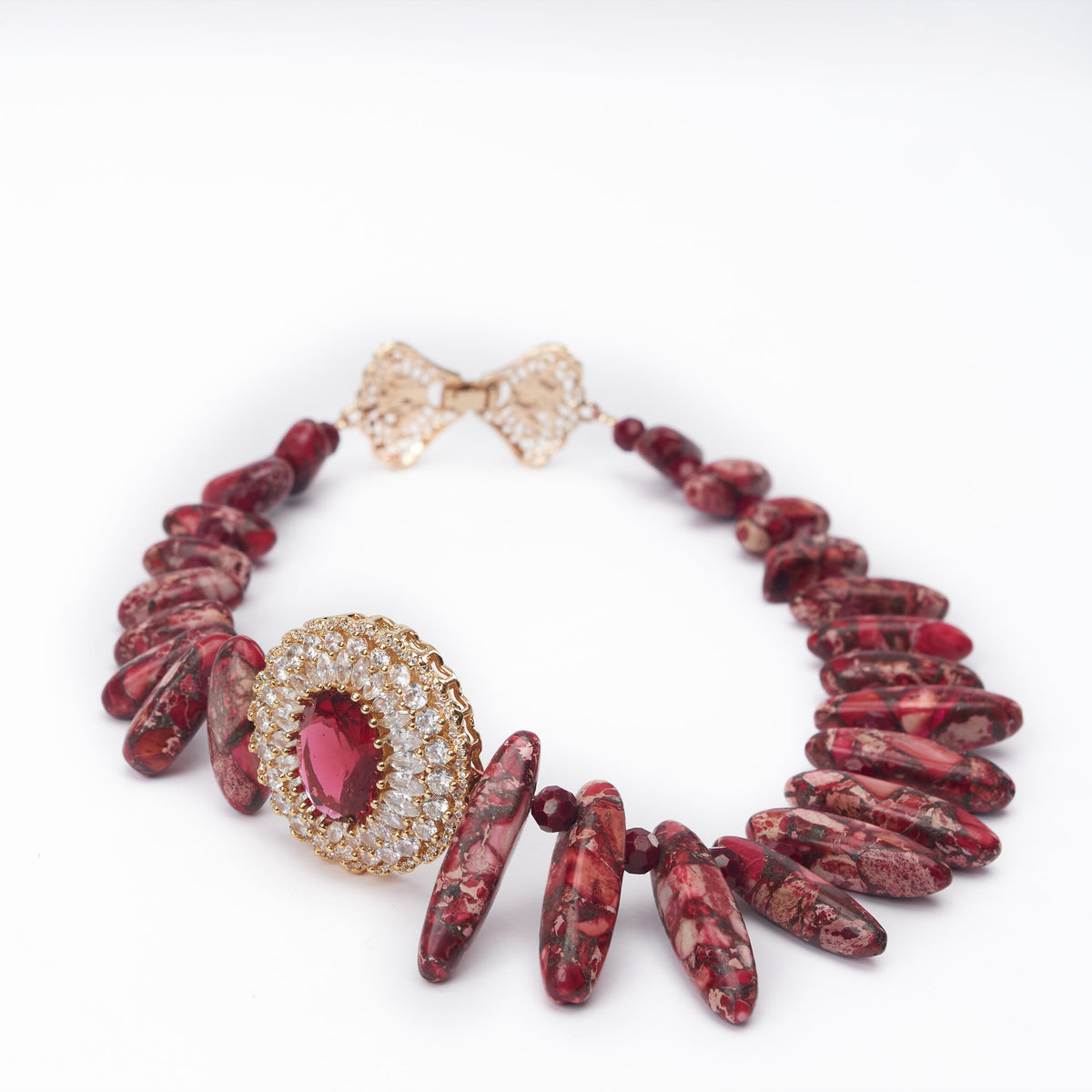 Spiky Dark Red Beads Necklace