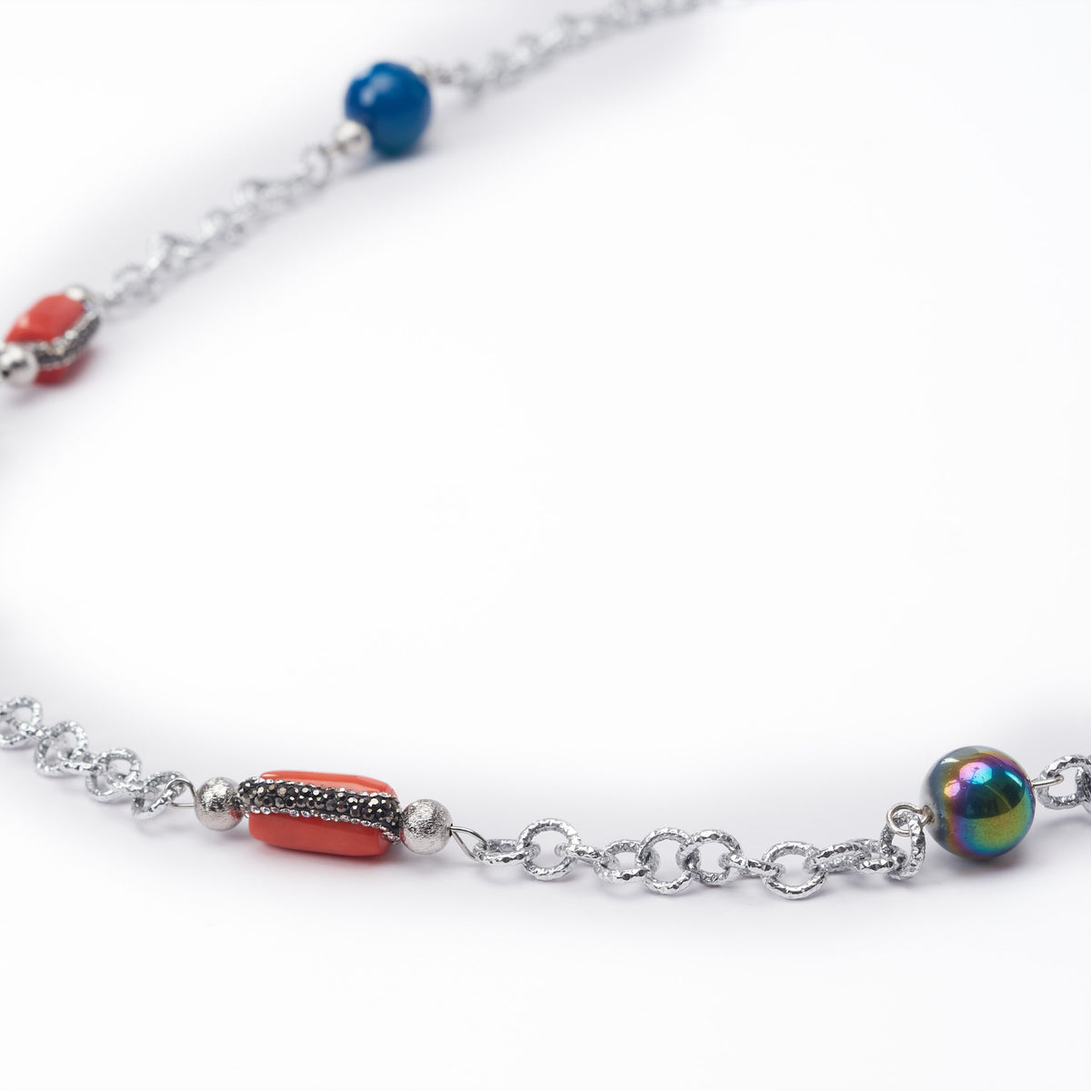 Long Silver Coral Necklace