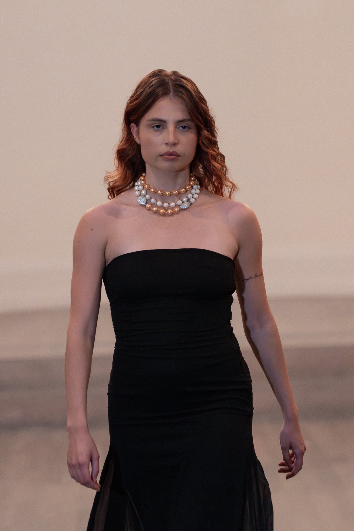 The Champagne & White Pearl Triple-Strand Collar