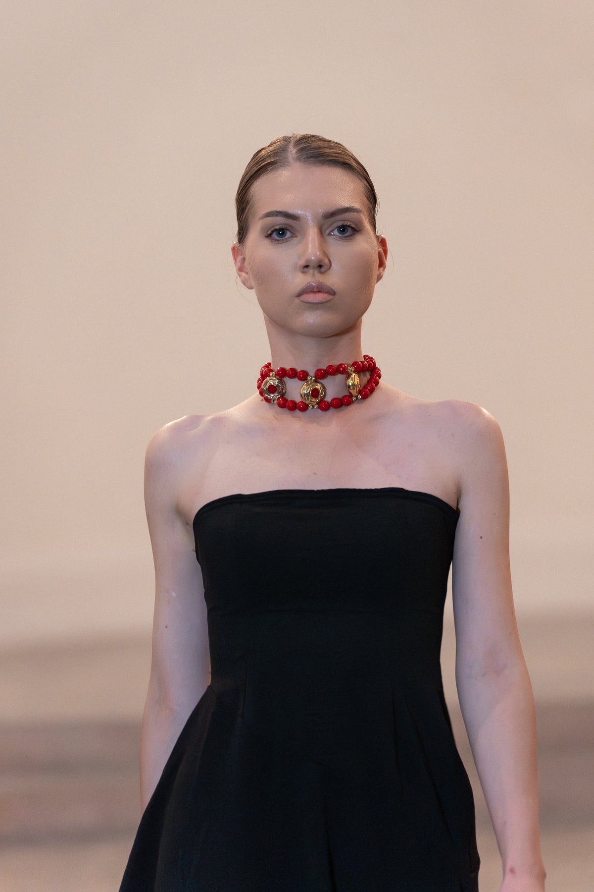 The Coral & Gold Medallion Double-Strand Choker