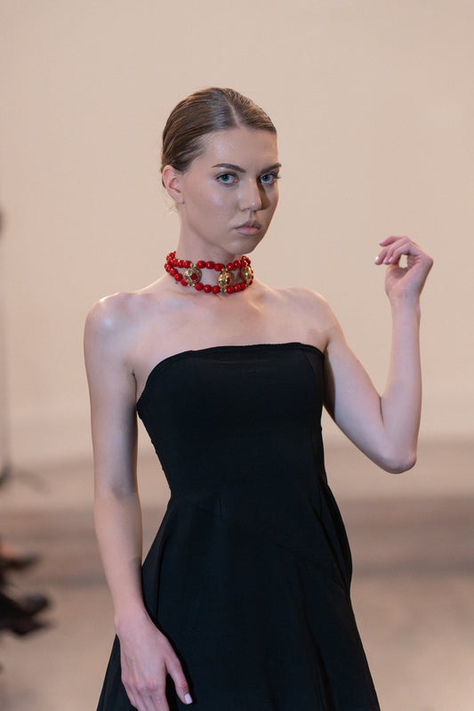 The Coral & Gold Medallion Double-Strand Choker