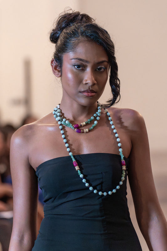 The Jade & Fuchsia Quartz Multi-Layered Necklace Set