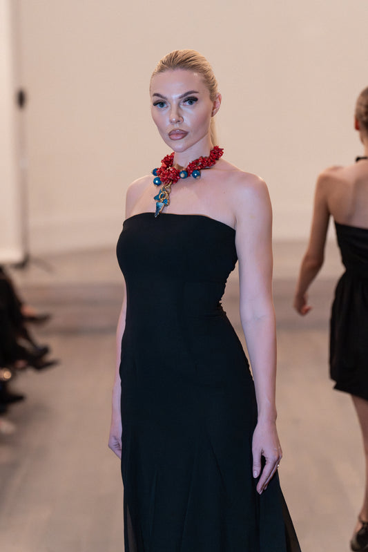 The Red Coral & Blue Agate Slice Statement Collar