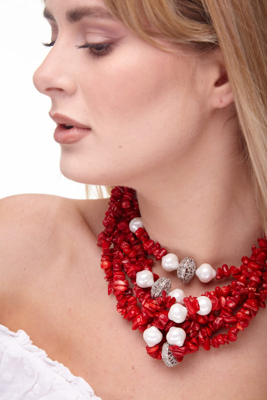 Elegant Coral Pearl Necklace