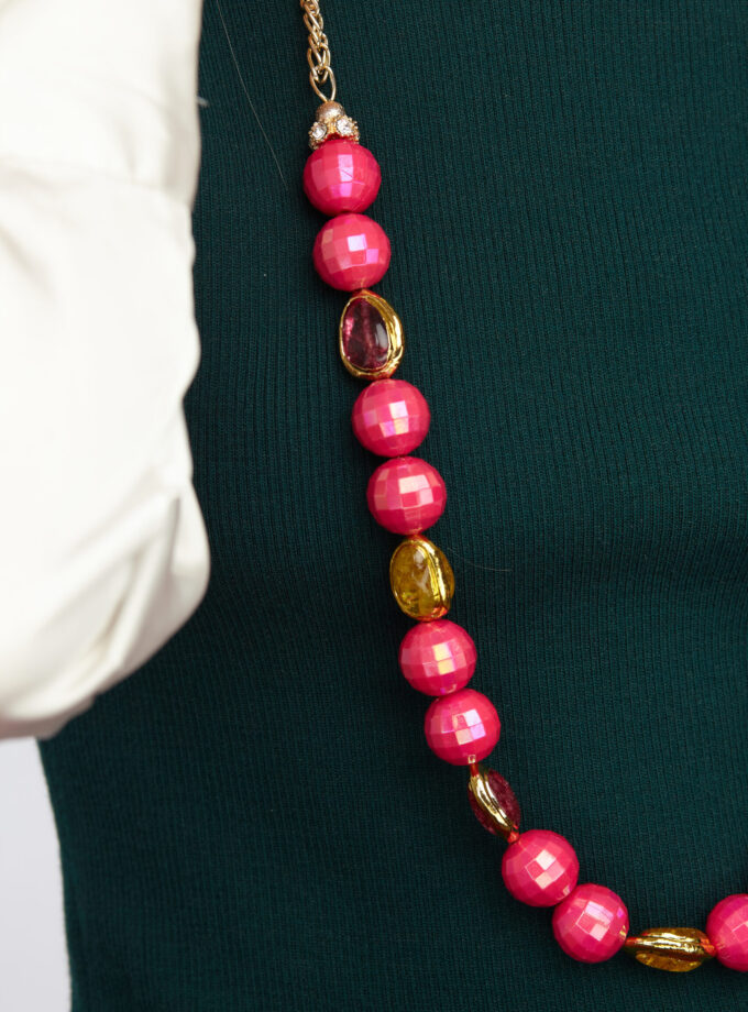 Fuschia Pink Pink Gold Beads