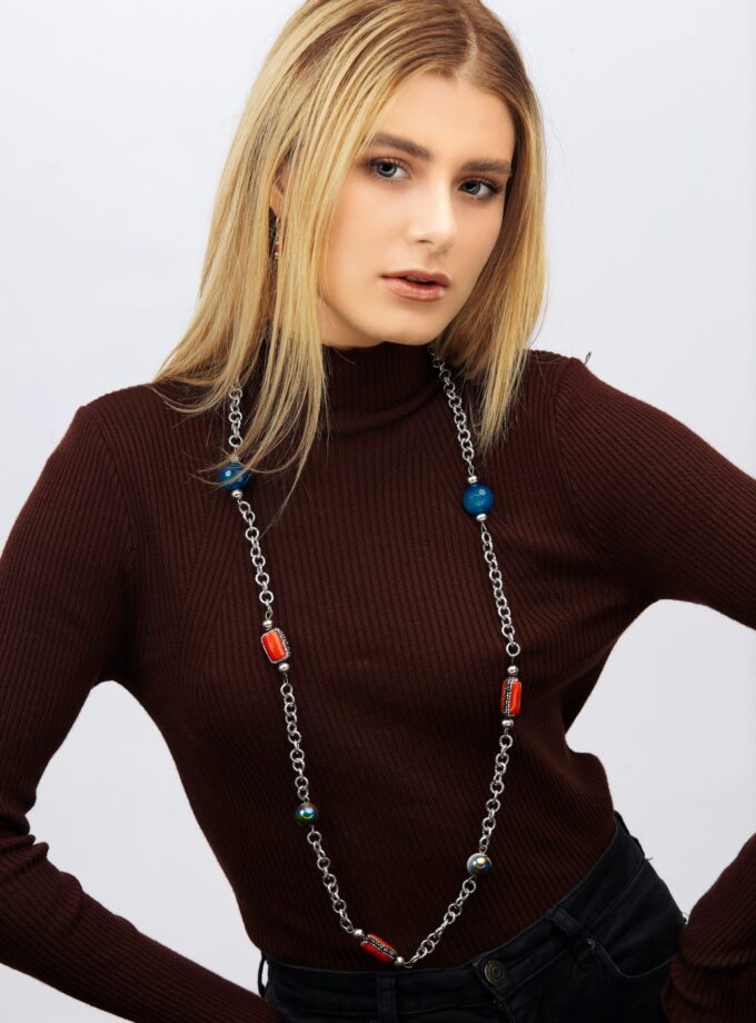 Long Silver Coral Necklace