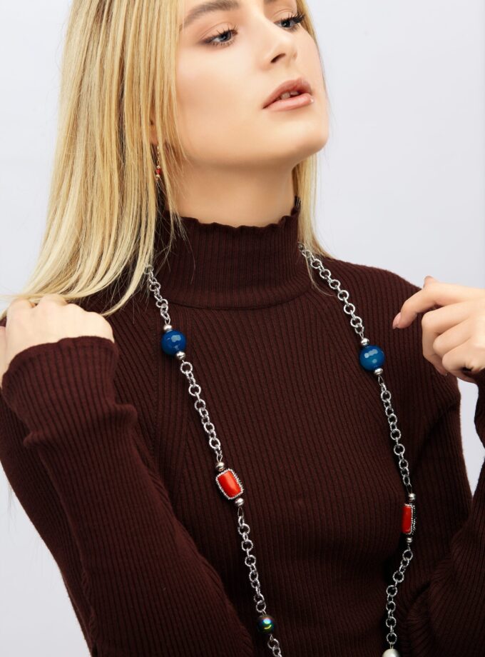 Long Silver Coral Necklace