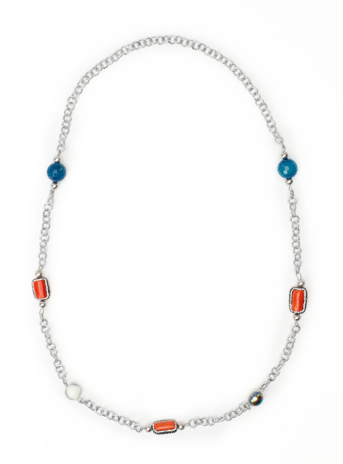 Long Silver Coral Necklace