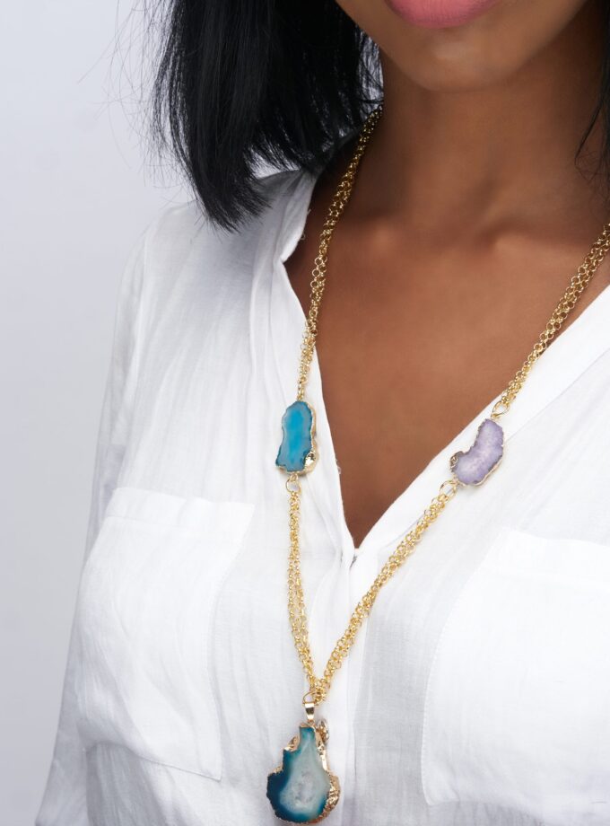 Long Quartz stones Chain Necklace