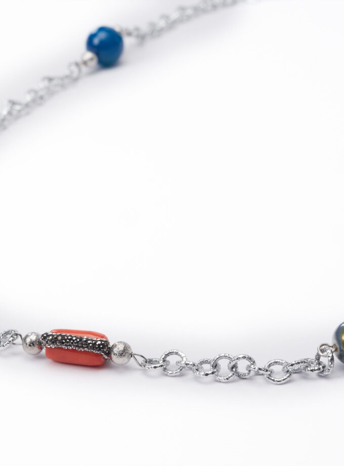 Long Silver Coral Necklace