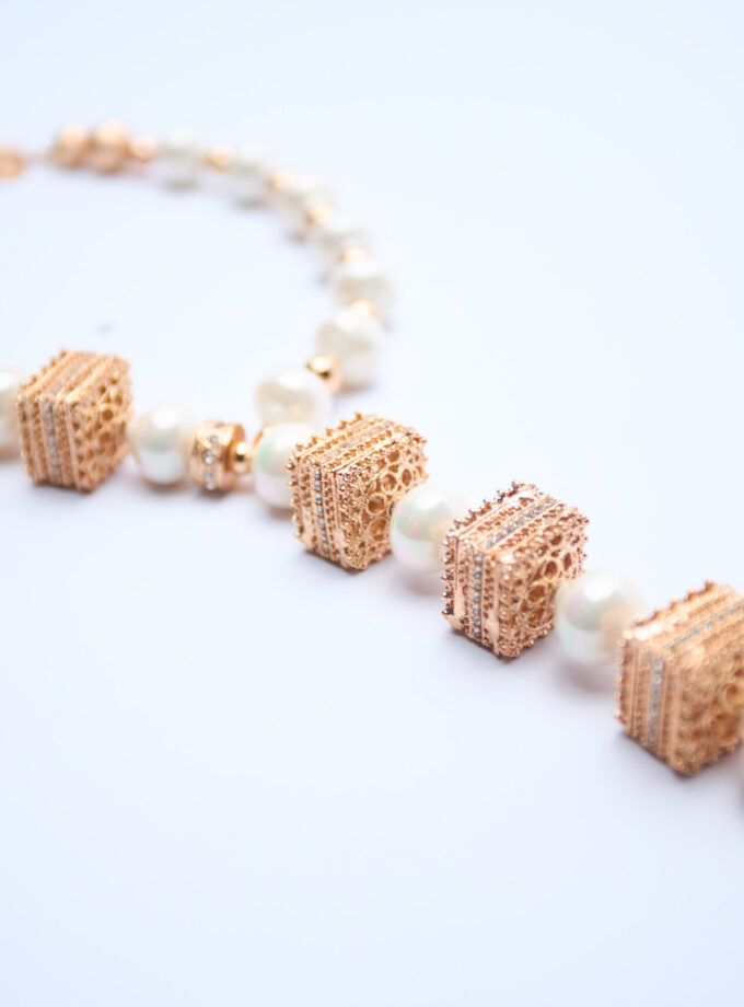 Pearl Gold Box Necklace Set