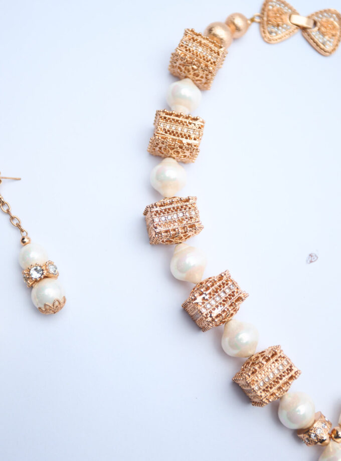 Pearl Gold Box Necklace Set