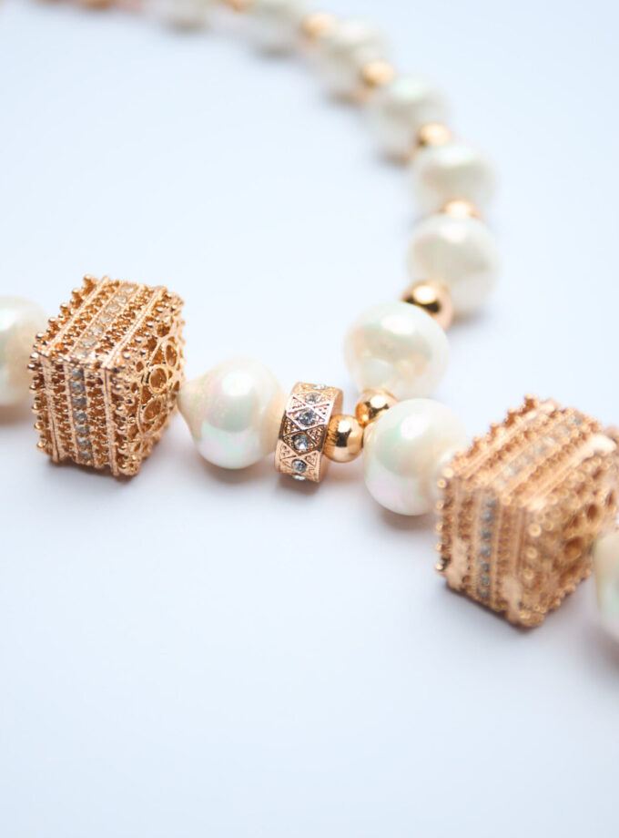 Pearl Gold Box Necklace Set