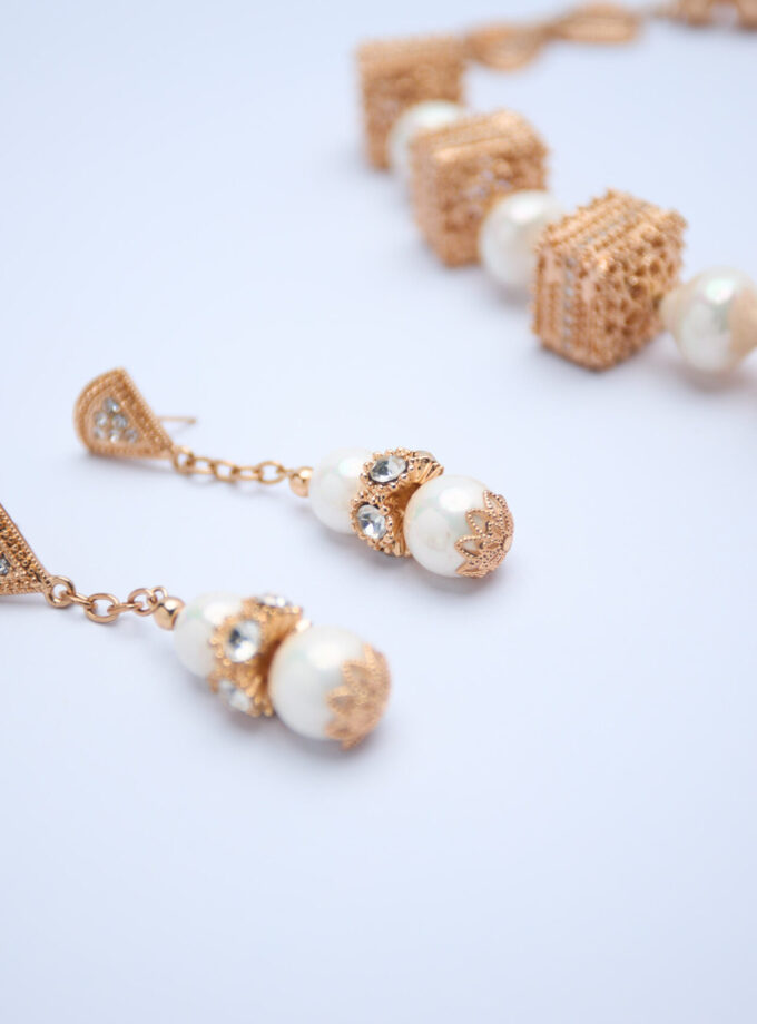 Pearl Gold Box Necklace Set